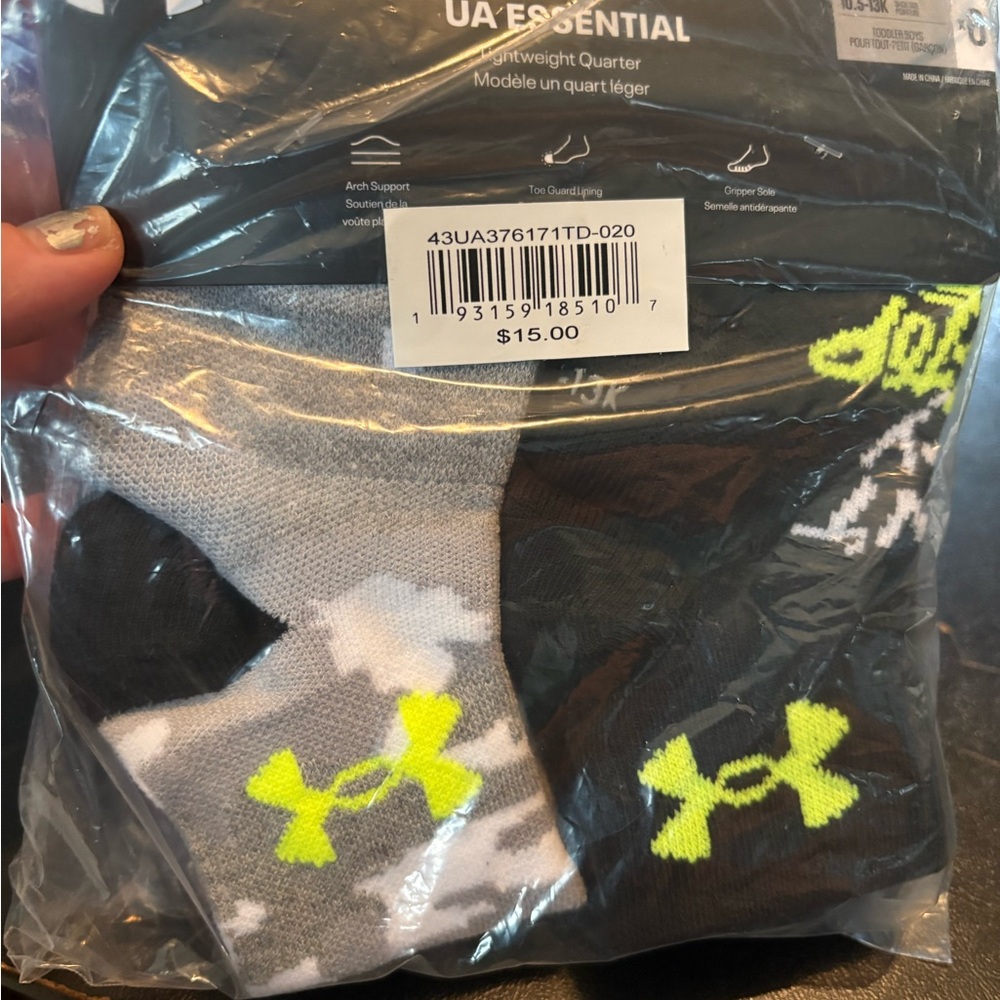 Under Armour Kids Athletic Socks - Black, Gray, White with Neon Accents